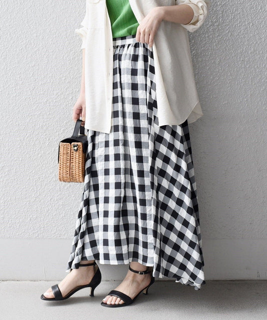 〈手洗い可能〉ギンガムチェックギャザースカート