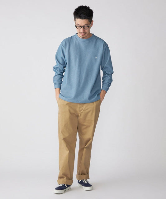 【WEB限定】SHIPS: ワンポイント ロゴ バーズアイ クルーネック ロングスリーブ Tシャツ