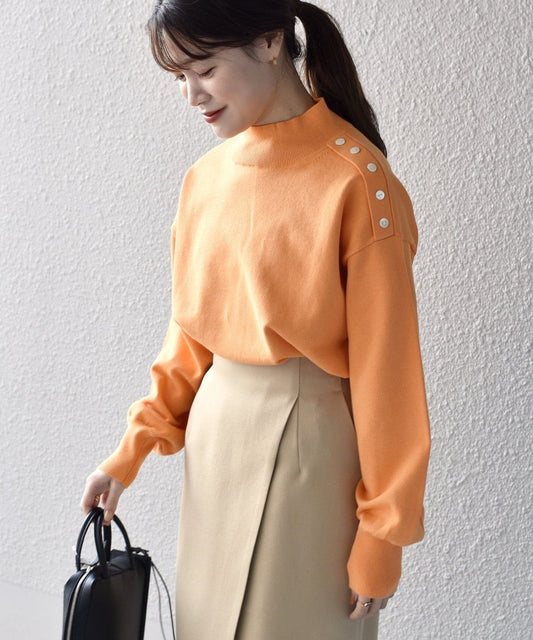 〈手洗い可能〉オーガニックコットンシルクハイネックプルオーバー