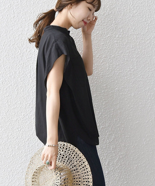 SHIPS any:〈洗濯機可能〉レーヨン リネン タック スリーブ ポケット シャツ