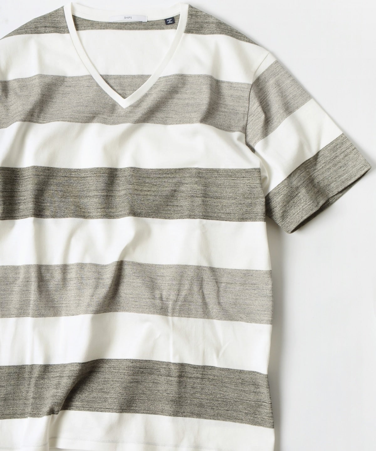 SHIPS: MADE IN JAPAN マルチ ワイドボーダー Vネック Tシャツ