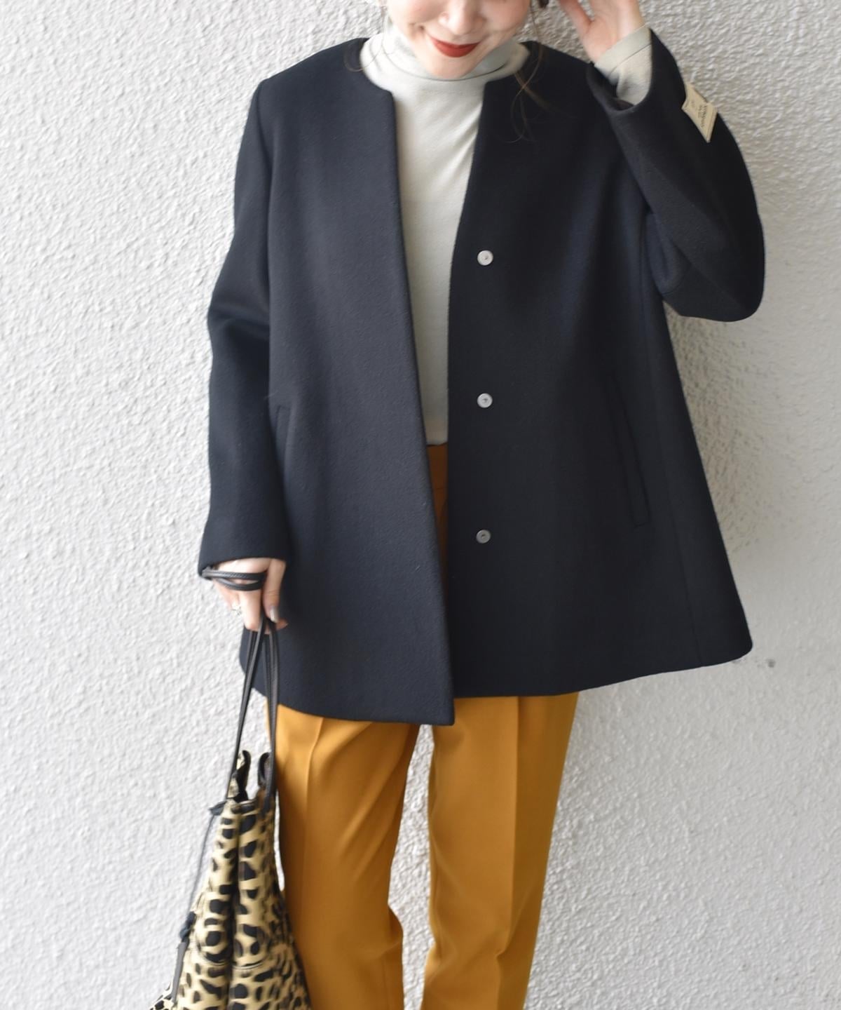 【美品】SHIPS シップス SUPER140キーネックショートコート 36 SUPER140キーネックショートコート / 36 / ブラック | SHIPS CYCLE