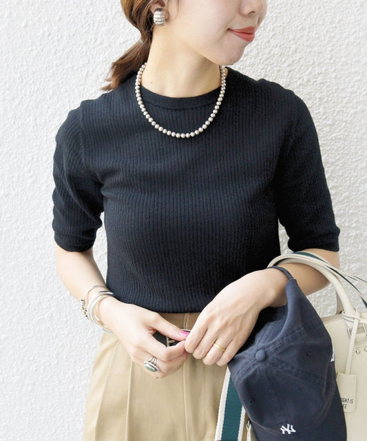 〈手洗い可能〉コットン ナイロン リブ ニット TEE