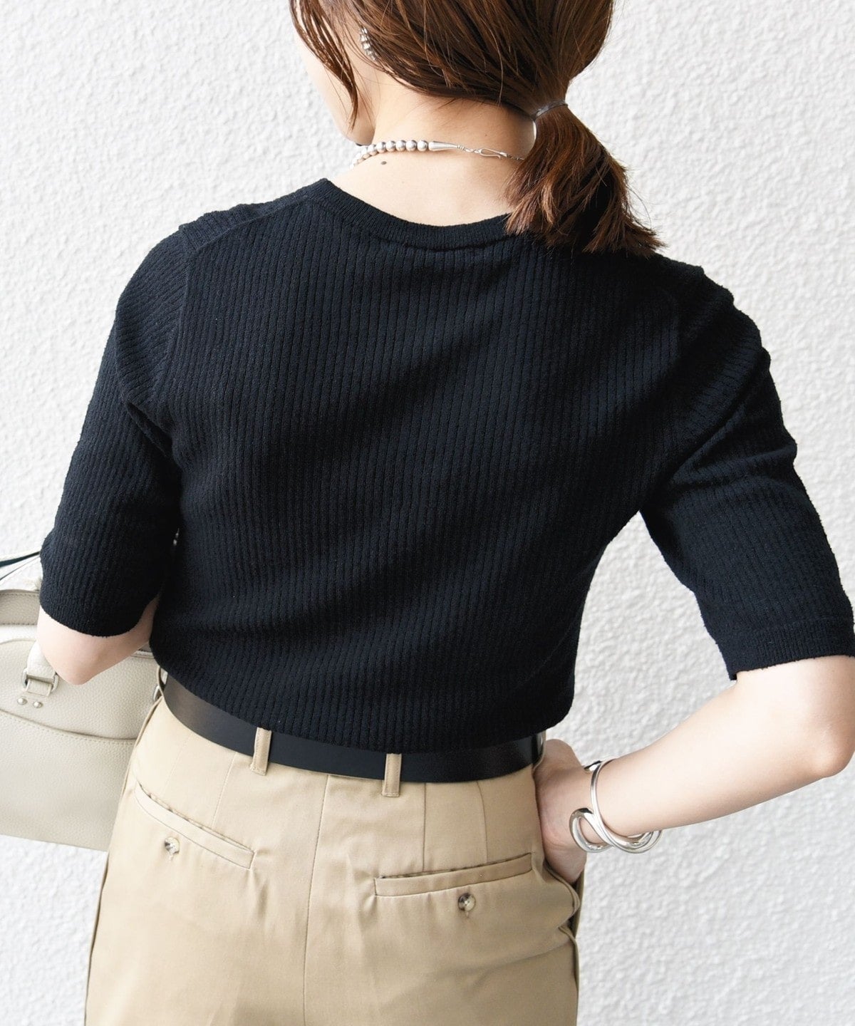 〈手洗い可能〉コットン ナイロン リブ ニット TEE