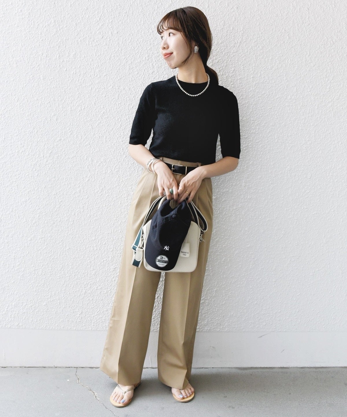 〈手洗い可能〉コットン ナイロン リブ ニット TEE