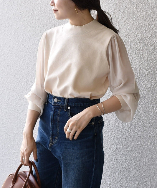 【WEB限定】〈手洗い可能〉シフォンスリーブニット