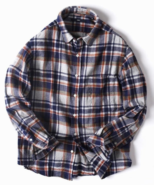 SHIPS: フェザー チェック レギュラーカラー ネルシャツ