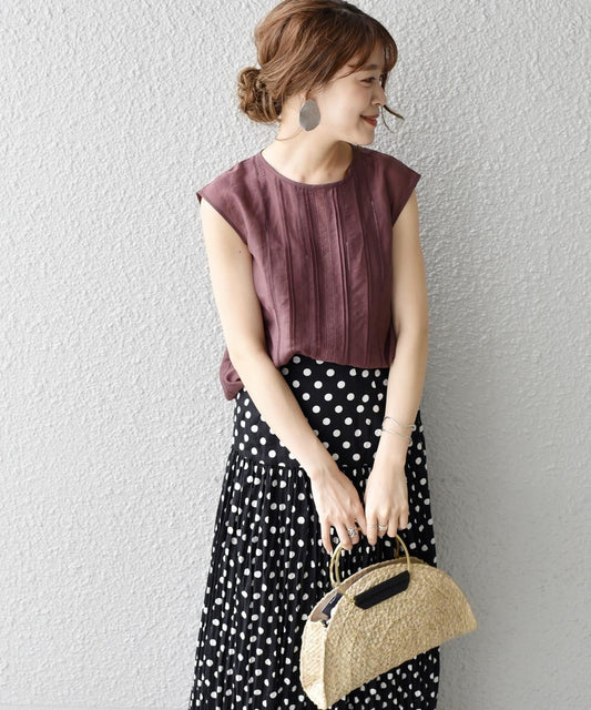 〈手洗い可能〉コットンシルクフレンチスリーブブラウス