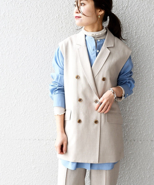 〈手洗い可能〉メランジスリーブレスジャケット