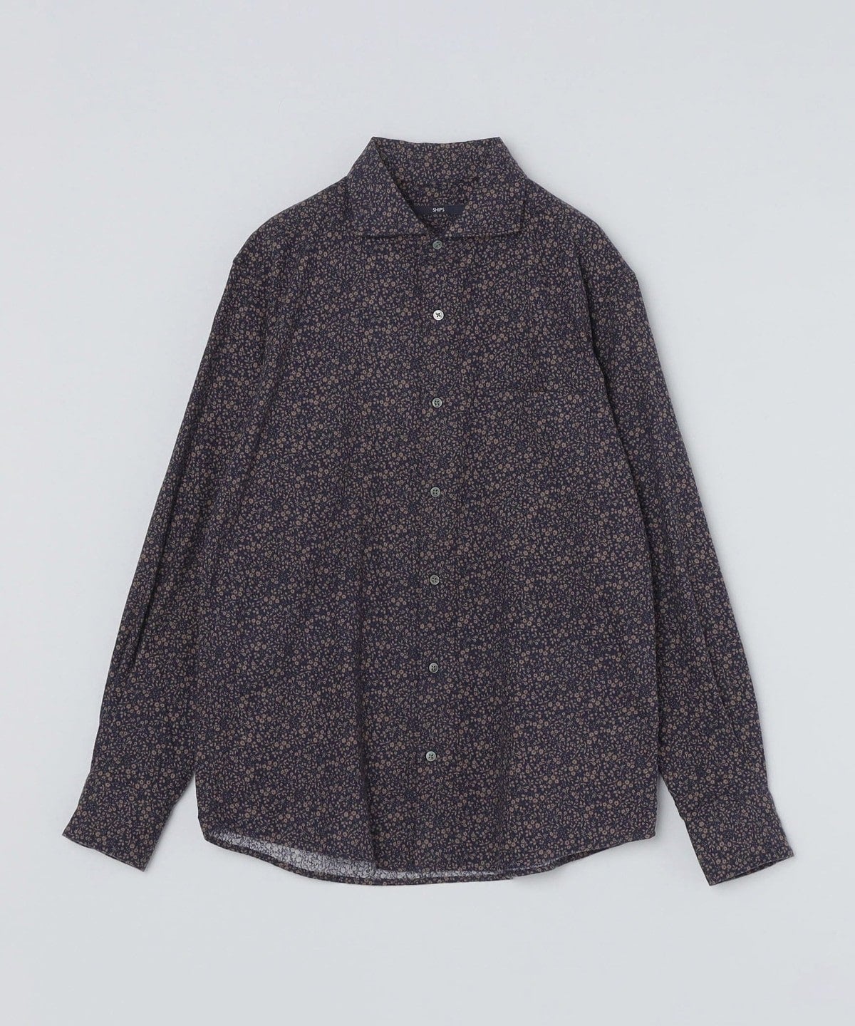 SHIPS: フランネル フラワープリント セミワイドカラーシャツ