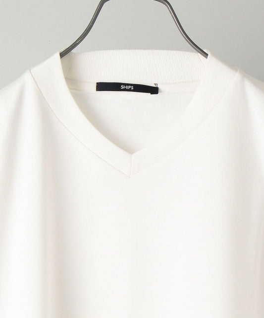 【WEB限定】SHIPS: 形態安定 防シワ加工 テレワーク ビズ Vネック Tシャツ (ロンT)