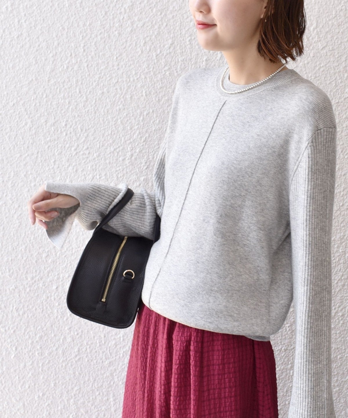 【WEB限定】〈手洗い可能〉ボーダー リブ スリーブ ベーシック ニット