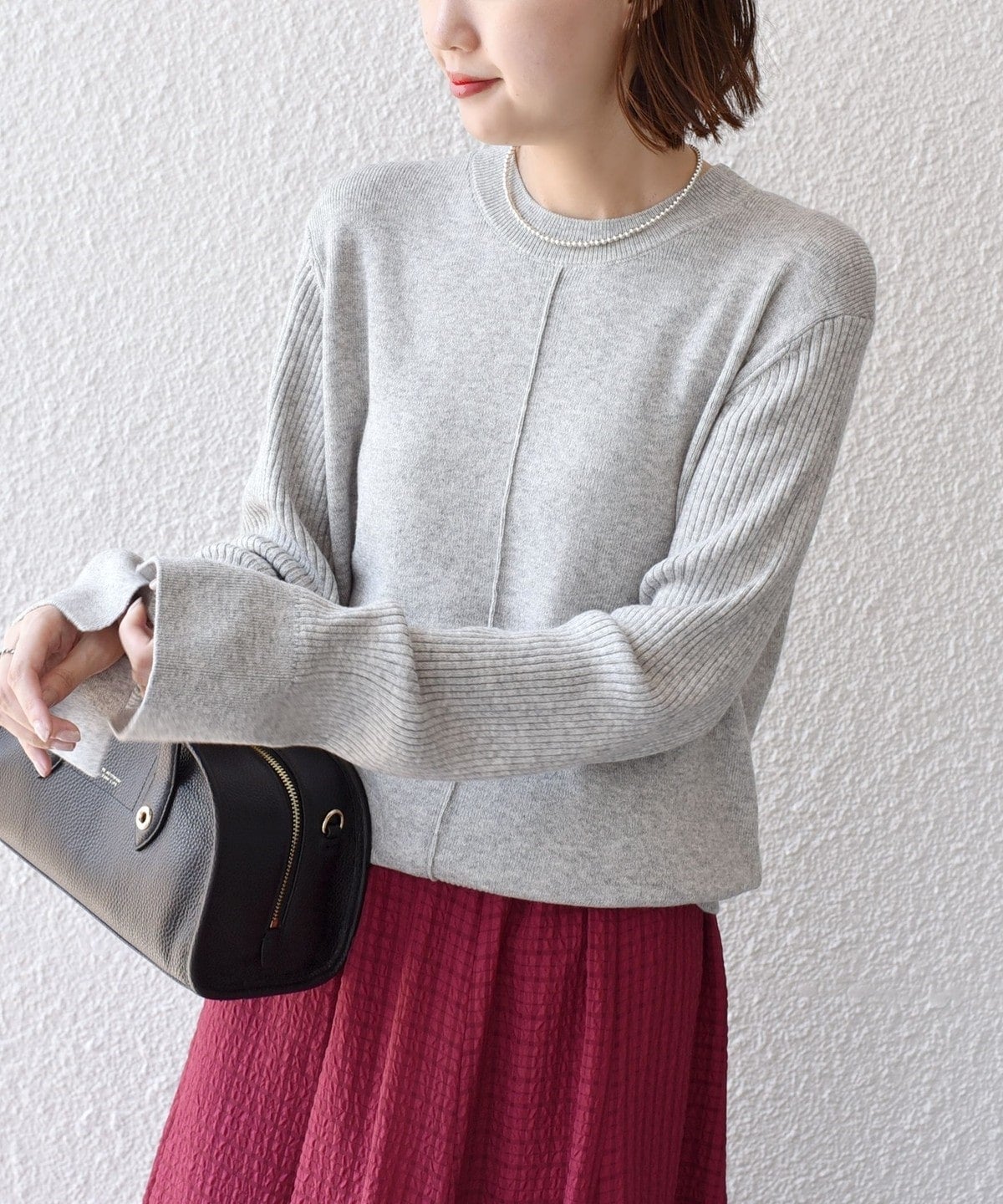 【WEB限定】〈手洗い可能〉ボーダー リブ スリーブ ベーシック ニット