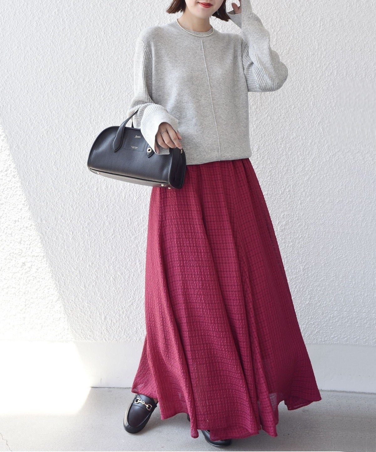 【WEB限定】〈手洗い可能〉ボーダー リブ スリーブ ベーシック ニット