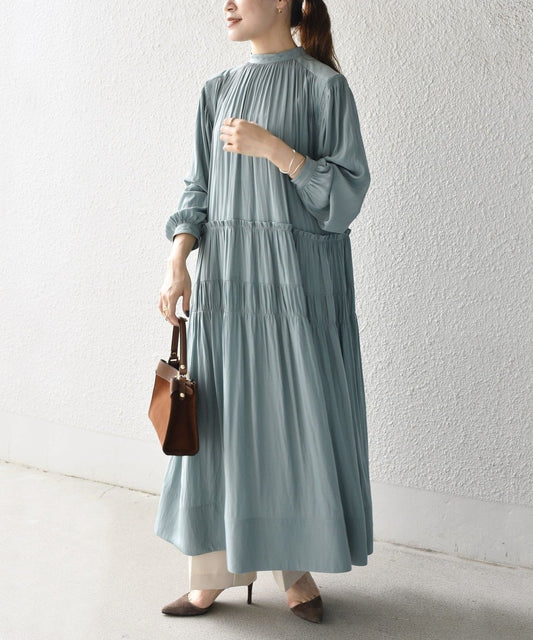 〈手洗い可能〉ソリッドカッセンギャザーワンピース