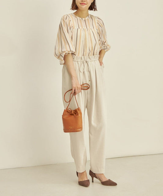 〈手洗い可能〉 麻調 タック テーパード パンツ