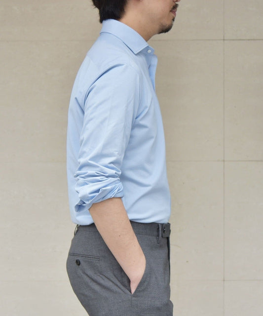 SHIPS:<吸水 速乾>ALBINI ジャージー 無地 イタリアン ワイドカラー シャツ