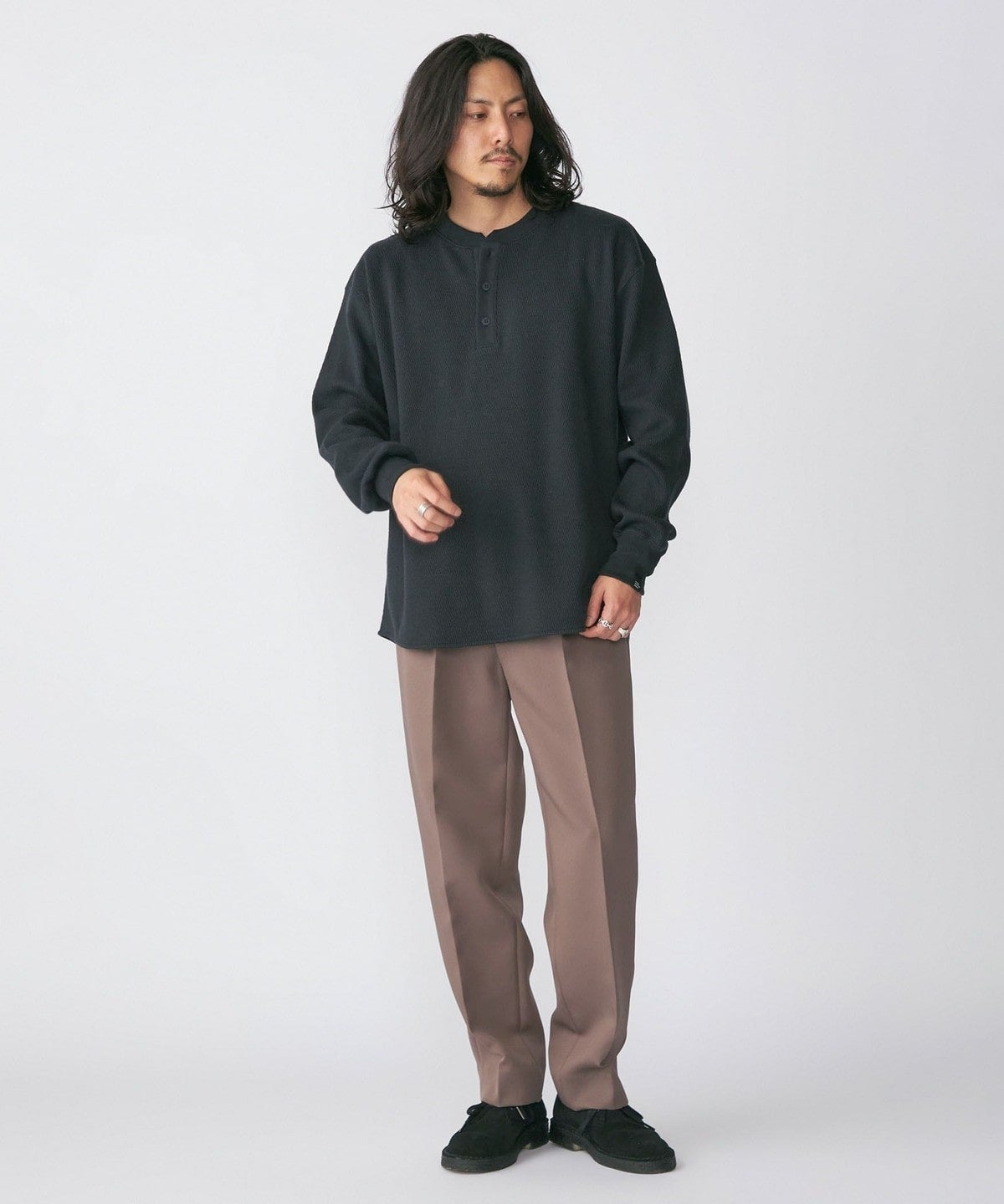 【SHIPS別注】THYARD: ヘンリーネック サーマル 長袖 カットソー