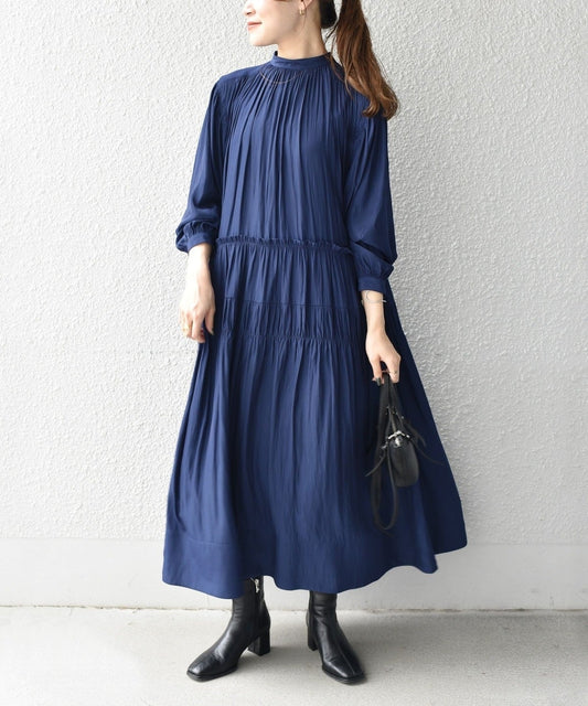 〈手洗い可能〉ソリッドカッセンギャザーワンピース