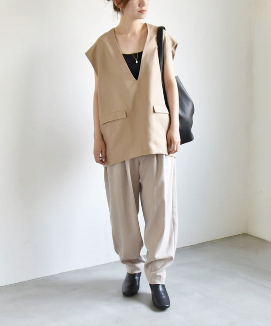 quaranciel:〈洗濯機可能〉ウーステッド フレンチスリーブ Vネック ベスト ジレ