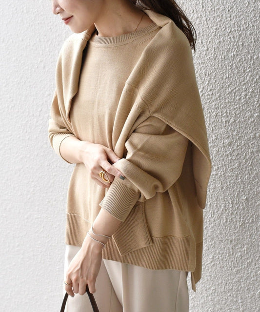 〈手洗い可能〉ウォッシャブルクルーネックニット