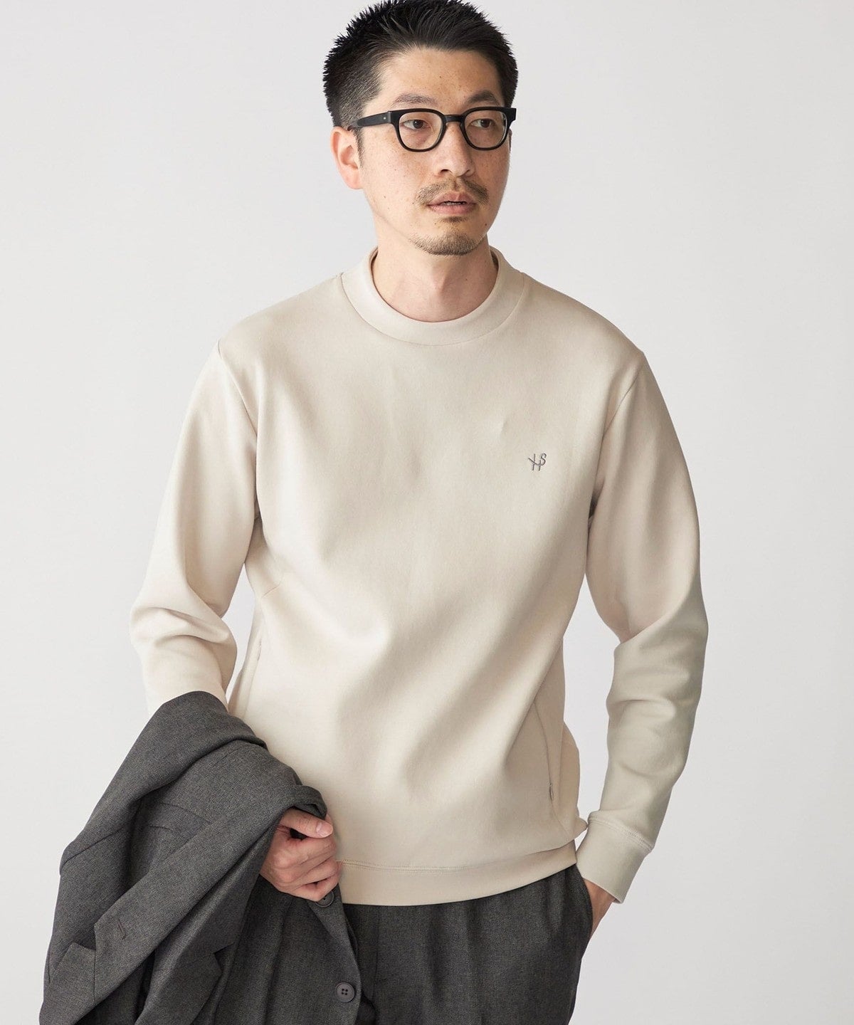 【WEB限定】SHIPS: テレワーク ビズ ワンポイントロゴ ハイゲージ ダブルニット スウェット