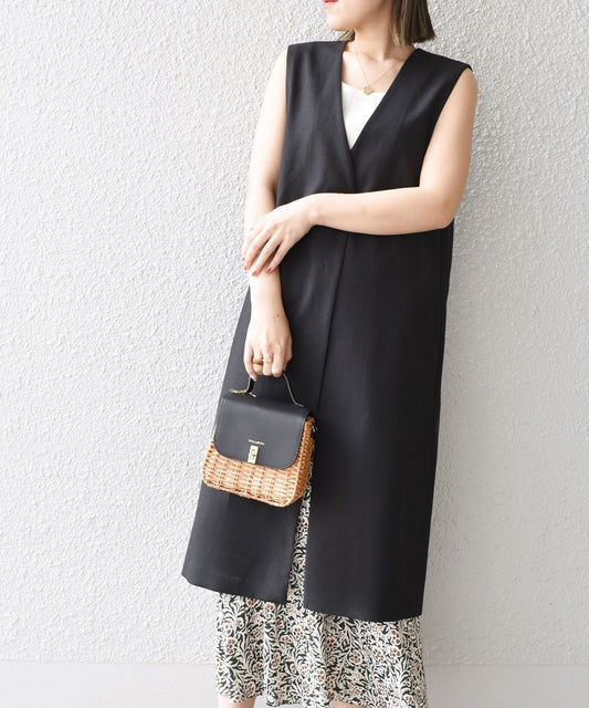 〈手洗い可能〉ミックスリネンロングジレ