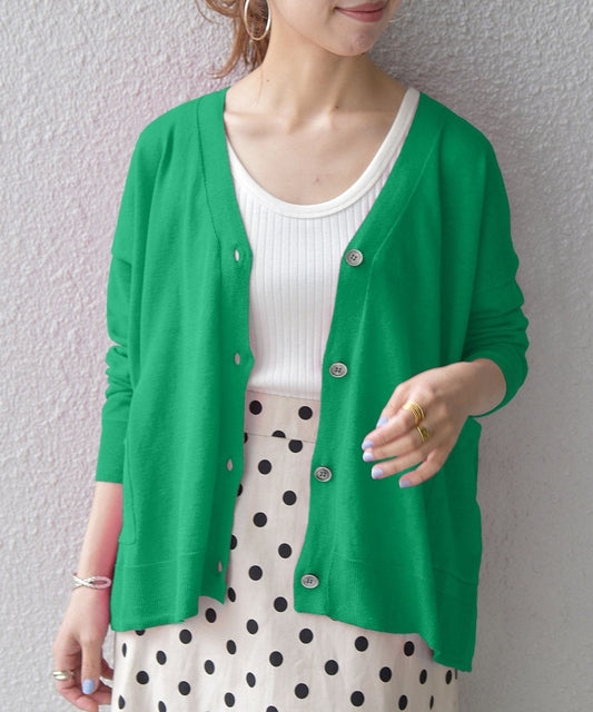 SHIPS any:〈手洗い可能〉リネン ミックス Vネック ワイド カーディガン
