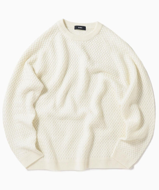 SHIPS: 7ゲージ バスケット ピケ クルーネック ニット