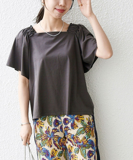SHIPS any:〈洗濯機可能〉ギャザー フリル スクエアネック TEE