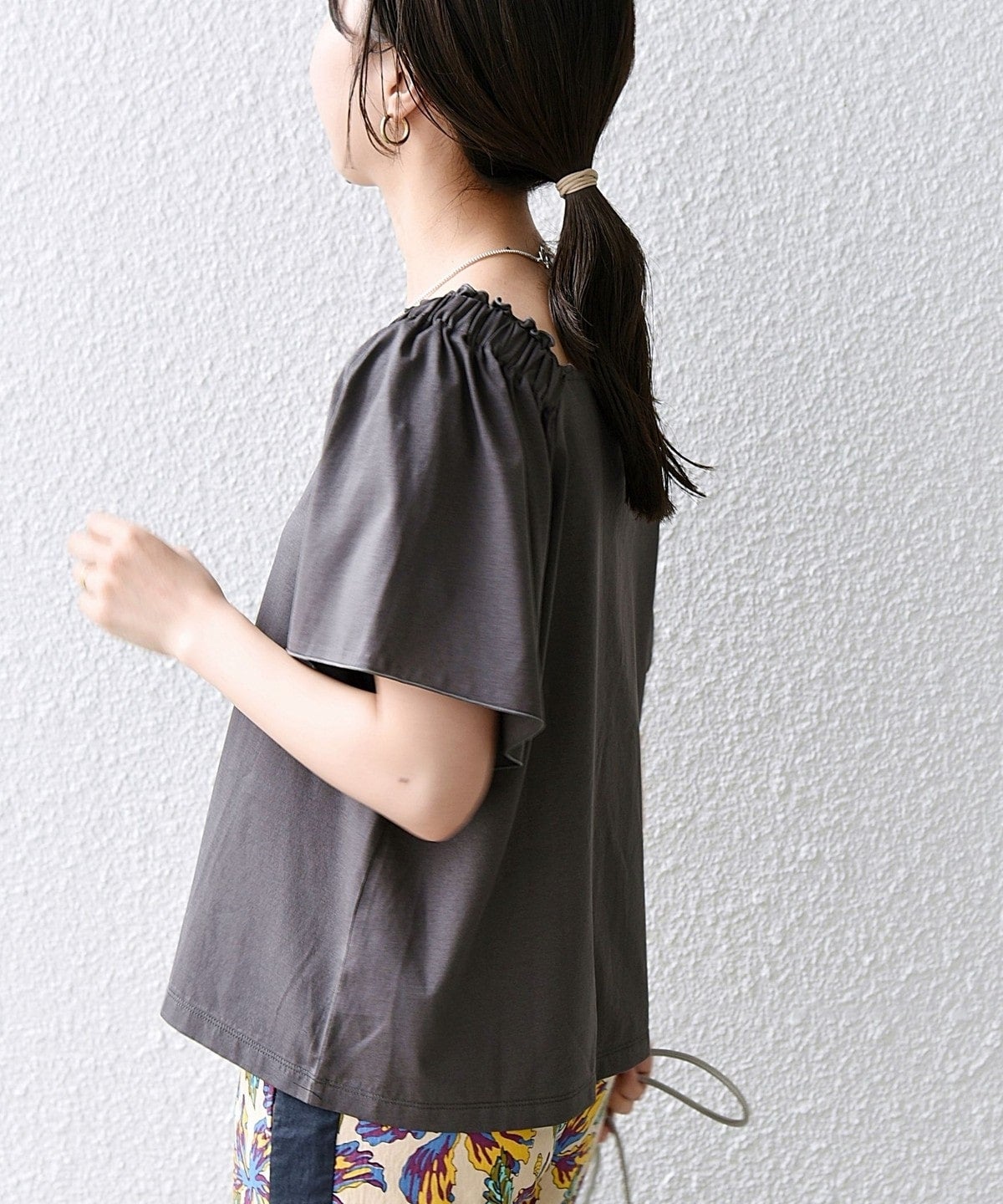 SHIPS any:〈洗濯機可能〉ギャザー フリル スクエアネック TEE