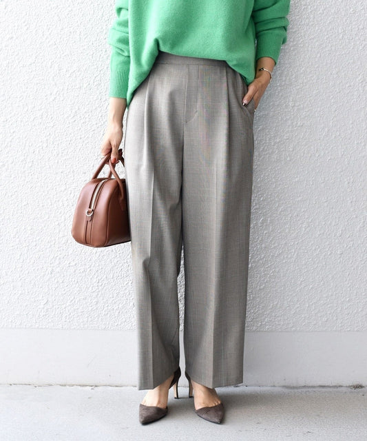 〈手洗い可能〉チェックセミワイドパンツ