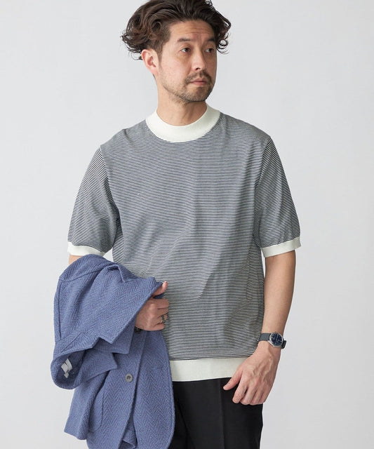 SHIPS: CORDURA(R) TEXBRID(R) モックネック ニット Tシャツ