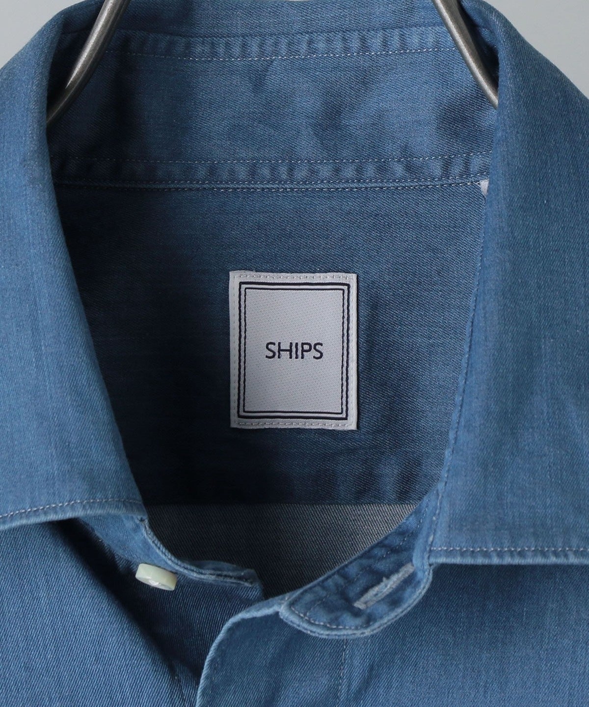 SHIPS:JAPAN FABRIC ウォッシュド ストレッチ インディゴ ワイド カラー
