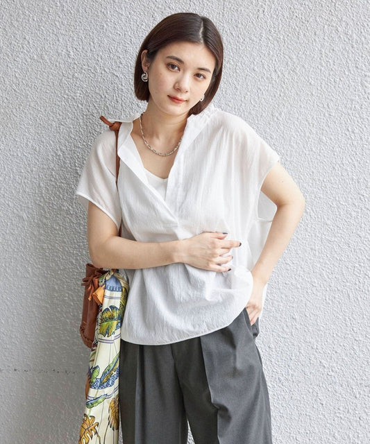 〈手洗い可能〉コットン ローン スキッパー ブラウス