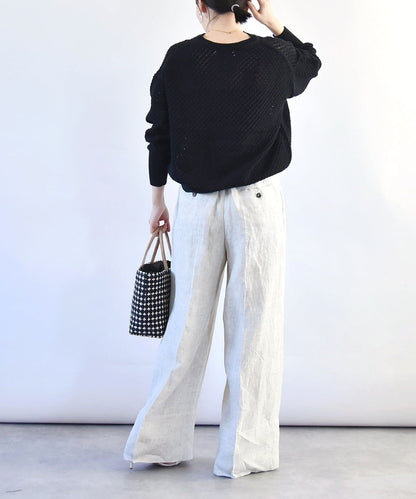 quaranciel:〈手洗い可能〉アイレット スキッパー レースアップ プルオーバー