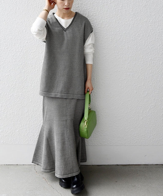 SHIPS any:〈手洗い可能〉ニット ベスト & フレア スカート セットアップ