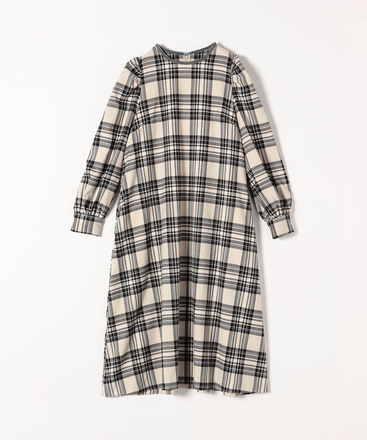 SHIPS any:〈ウォッシャブル〉チェック パイピング パフ スリーブ ワンピース