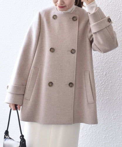 SUPER140ノーカラーAラインPコート