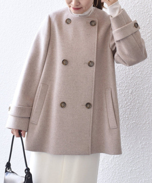 SUPER140ノーカラーAラインPコート