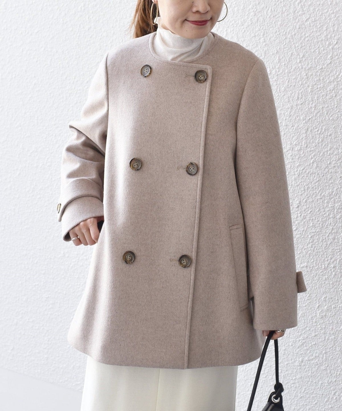 SUPER140ノーカラーAラインPコート