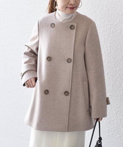 SUPER140ノーカラーAラインPコート