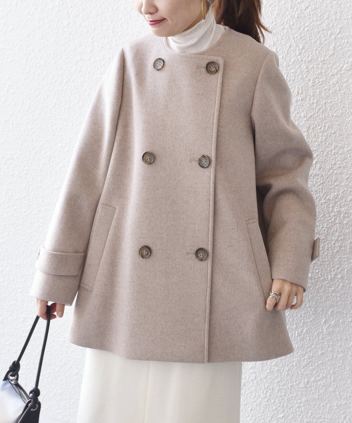 SUPER140ノーカラーAラインPコート