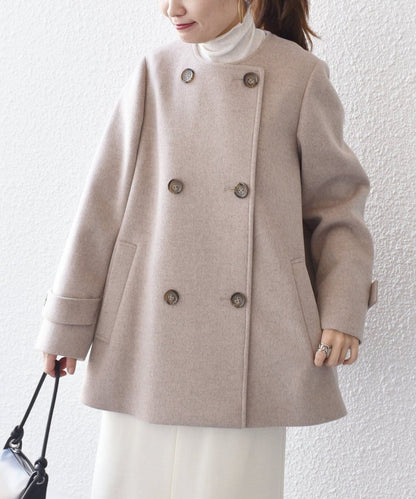 SUPER140ノーカラーAラインPコート