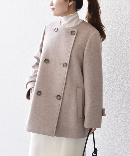 SUPER140ノーカラーAラインPコート