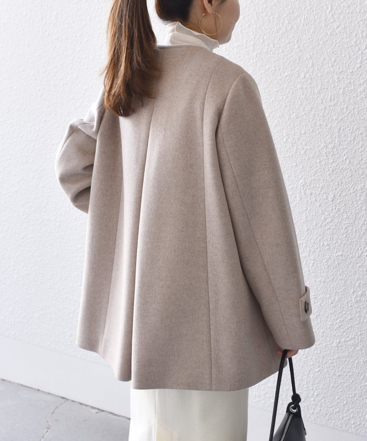 SUPER140ノーカラーAラインPコート