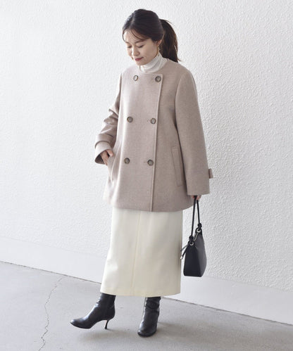 SUPER140ノーカラーAラインPコート
