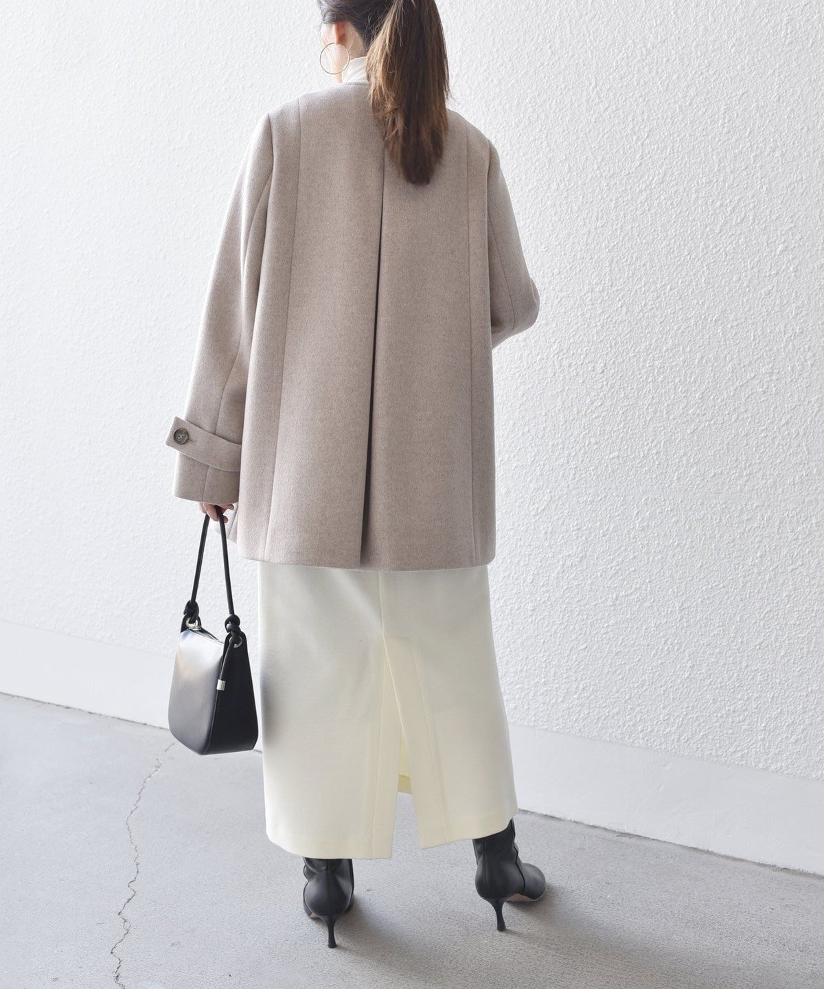 SUPER140ノーカラーAラインPコート