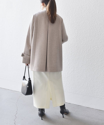 SUPER140ノーカラーAラインPコート