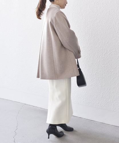 SUPER140ノーカラーAラインPコート